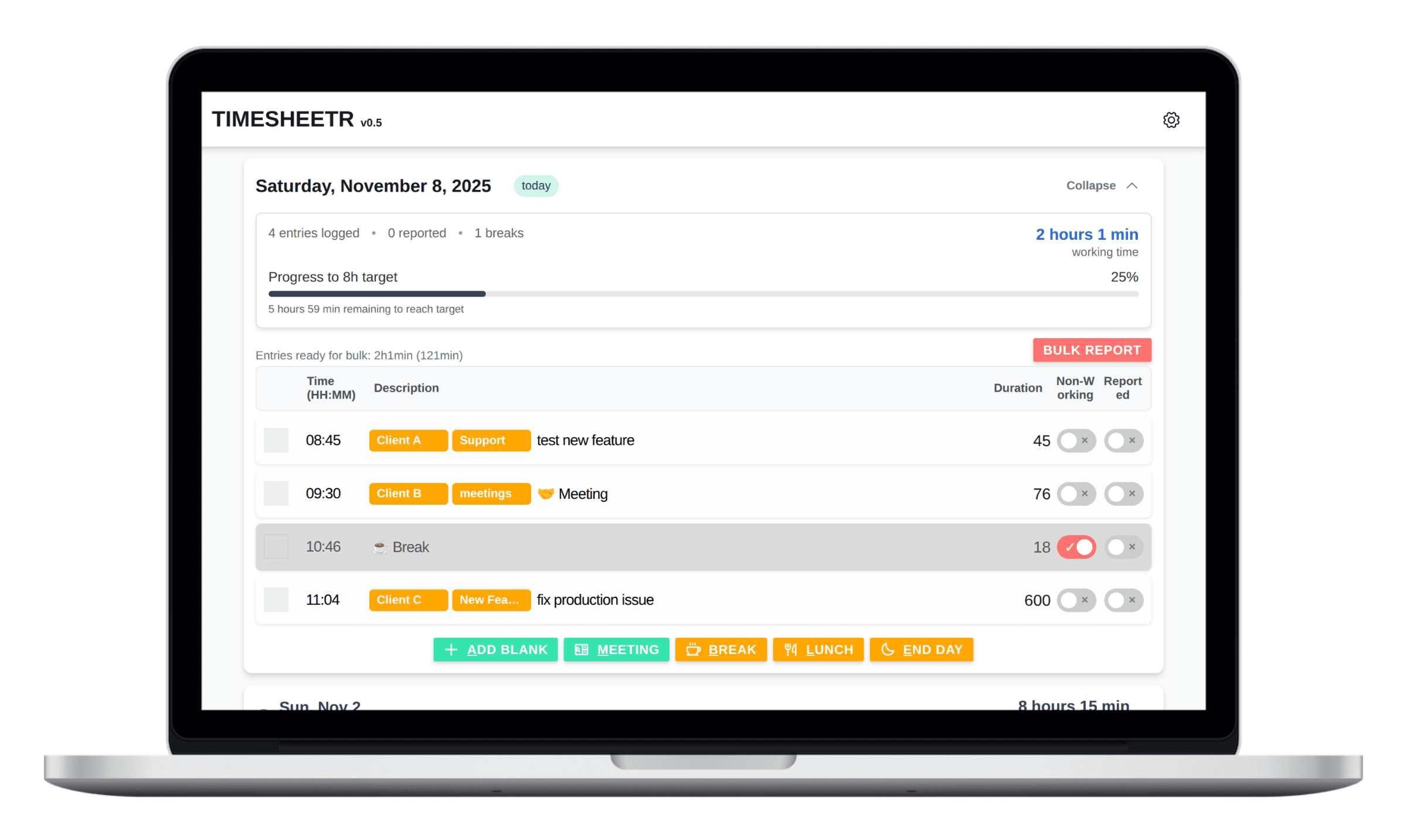 Timesheeter App Interface